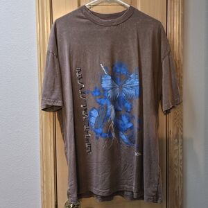 boohooMAN Shirt Large Brown Blue Short Sleeve Graphic Men's
